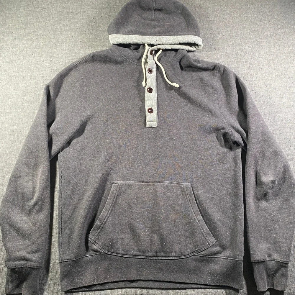 J. Crew Authentic Fleece Line Henley Hoodie‎ Pullover Charcoal Gray Men's Medium